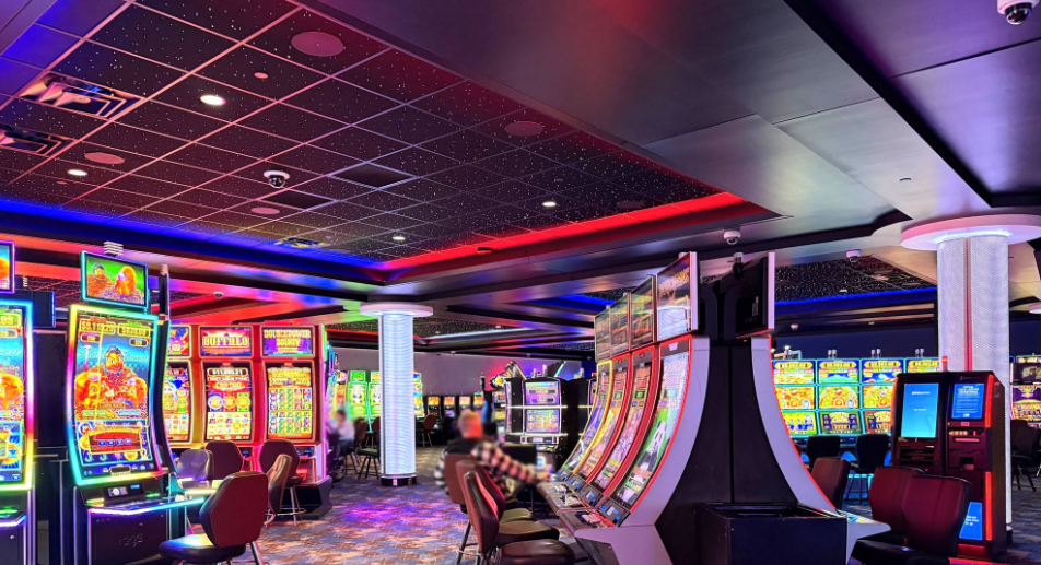 Fiber optic star ceiling panels above the slot machine floor at a Minnesota casino
